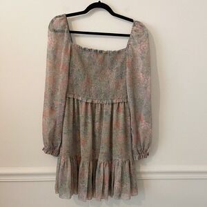 Wilfred Tempest Tiered Smocked Mini Dress Floral Sz M Milkmaid Fairy Cottagecore